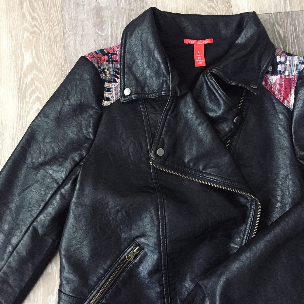 Chelsea & Violet Tribal Print Leather Jacket